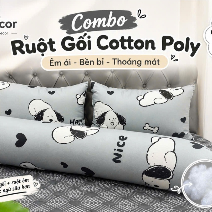 Combo gối đầu + gối ôm người lớn, ruột gối nằm và ruột gối ôm hoạ tiết dễ thương (shop có bán lẻ gối ôm)