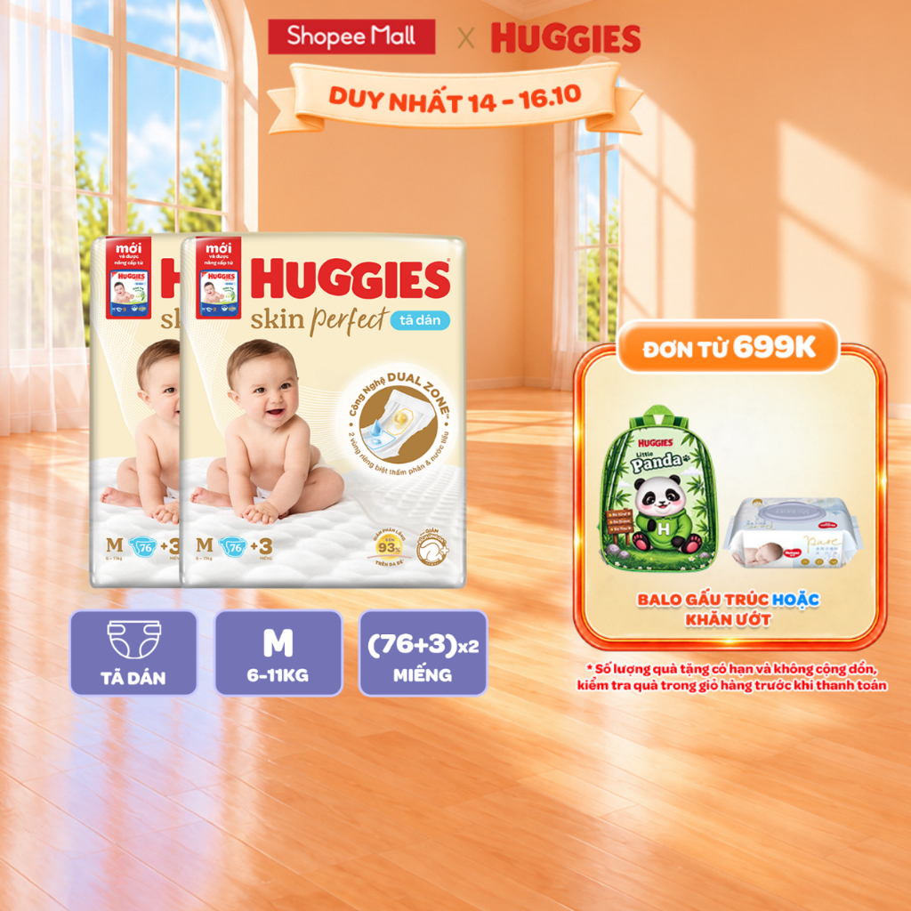 Combo 2/ Combo 3 Tã/Bỉm dán sơ sinh Huggies Skin Perfect NB70/S54/S80/M76