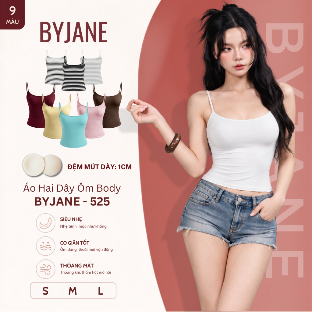 ( KO MÚT / KÈM MÚT) Áo Hai Dây Bản Nhỏ Phong Cách Cá Tính Co Dãn 4 Chiều BYJANE - 525