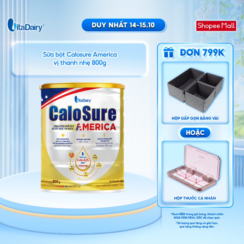 Sữa bột Calosure America vị thanh nhẹ giúp bảo vệ cơ xương khớp, tim mạch - Lon 800g