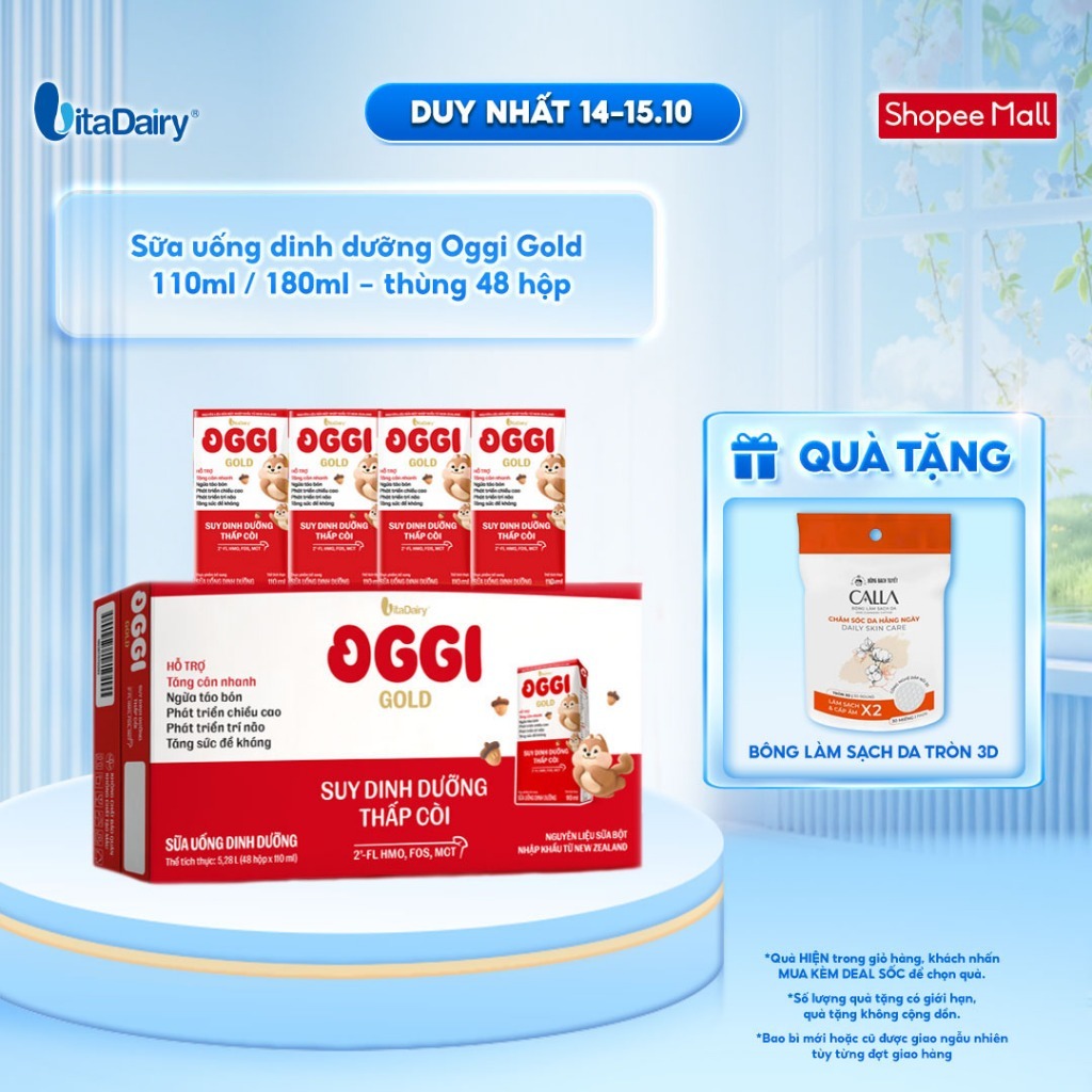 [THÙNG 48 HỘP] Sữa uống dinh dưỡng Oggi Gold giúp bé suy dinh dưỡng, thấp còi - Hộp 110ml