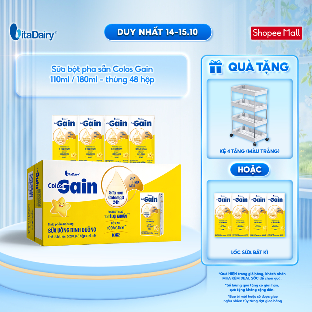 [THÙNG 48 HỘP] Sữa uống dinh dưỡng Colos Gain 110ml/180ml cải tiến - Giúp bé cải thiện cân nặng, bổ sung năng lượng