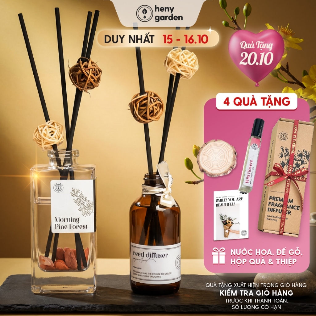 Tinh Dầu Thơm Phòng Quà Tặng 20/10 Khuếch Tán Cắm Que HENY GARDEN Mùi Hương Thư Giãn