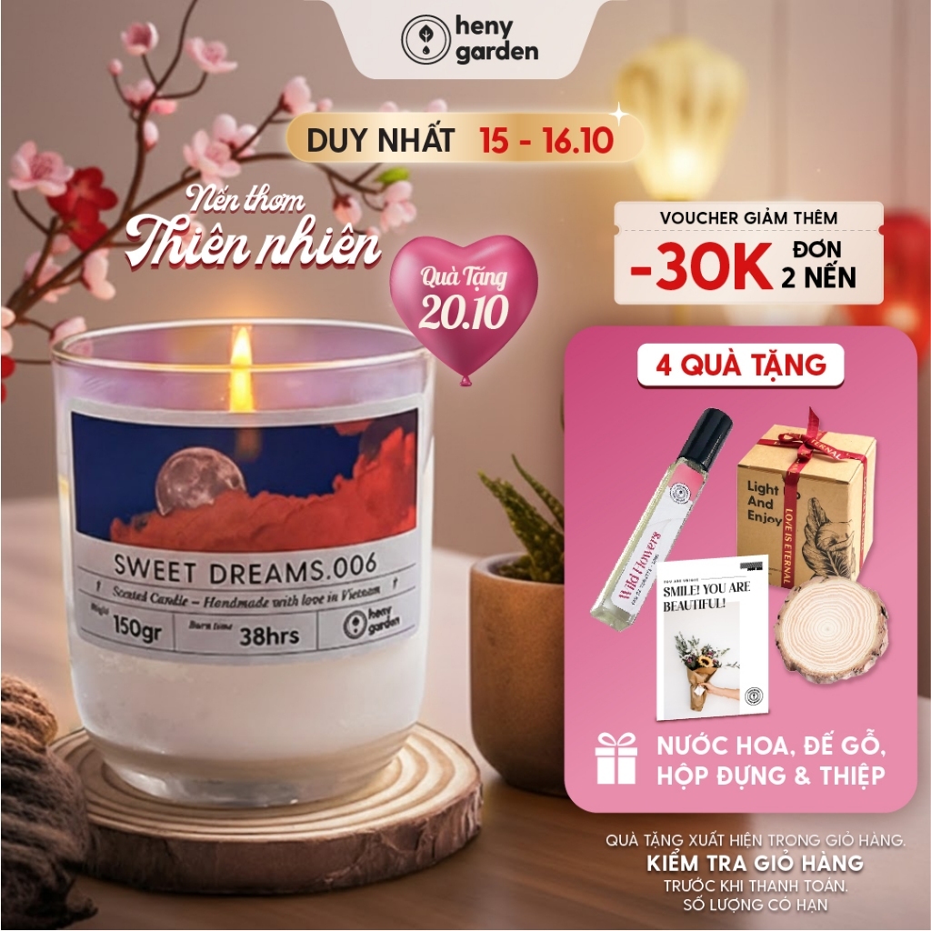 Nến Thơm Quà Tặng 20/10 Thư Giãn Mùi Hương Dễ Ngủ HENY GARDEN Dành Cho Phòng Vừa Và Nhỏ