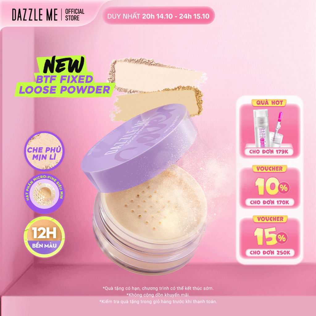 Phấn phủ kiềm dầu dạng bột DAZZLE ME Loose Powder trang điểm chống nước mồ hôi kiểm soát dầu 8g