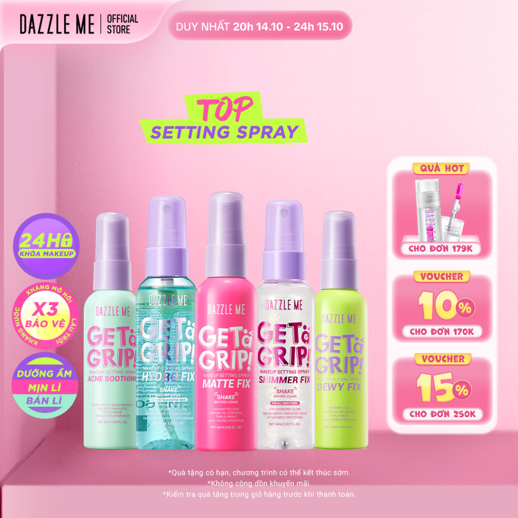 Xịt Khóa makeup Nền DAZZLE ME Setting Spray Dewy Fix Cố Định Trang Điểm Lâu Trôi Cấp Ẩm 60ml