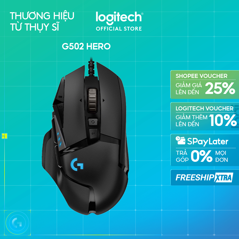 Chuột gaming có dây Logitech G502 Hero - Cảm biến Hero 25k, RGB, 11 nút lập trình