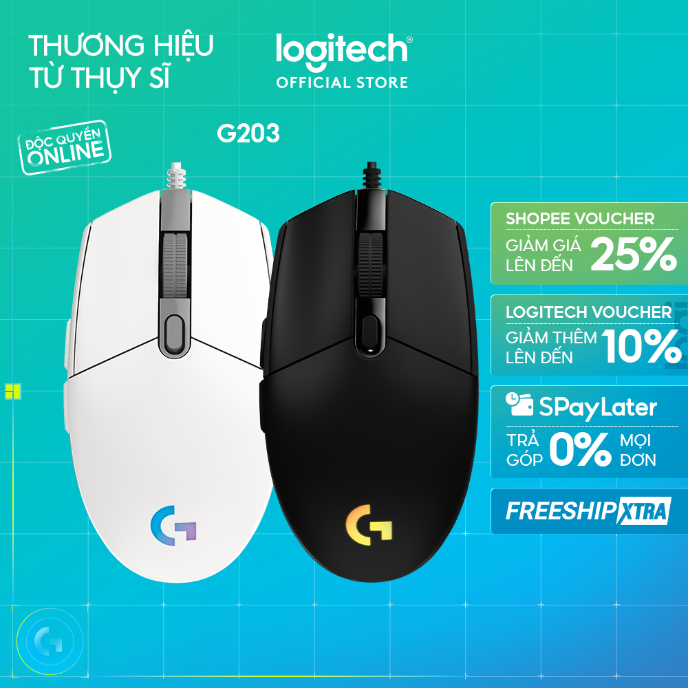 Chuột gaming có dây Logitech G203 Lightsync - Tùy chỉnh RGB, 6 nút lập trình, nhẹ
