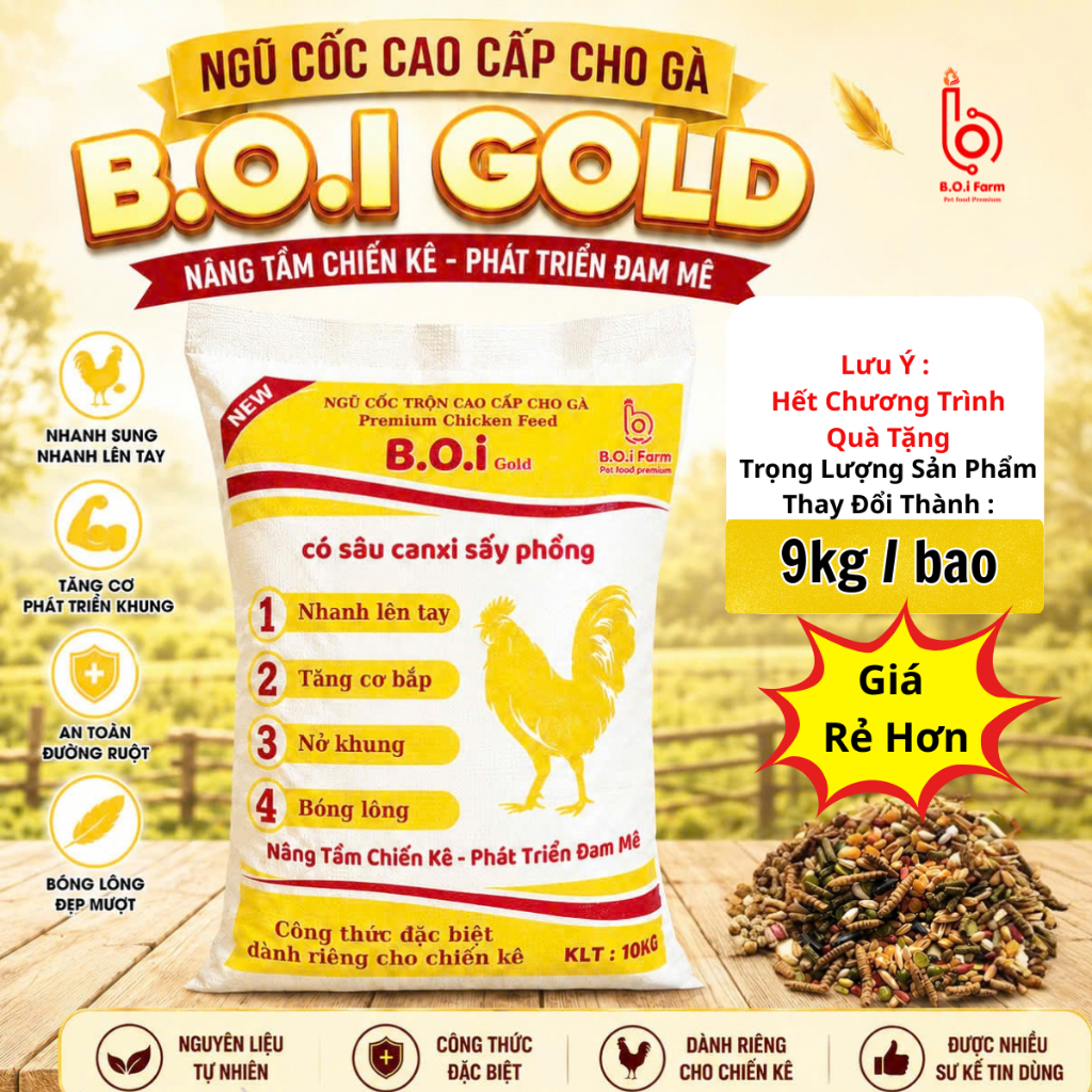 9kg Ngũ Cốc Loại 1 Trộn Sâu Sấy Cho Gà B.O.i Gold