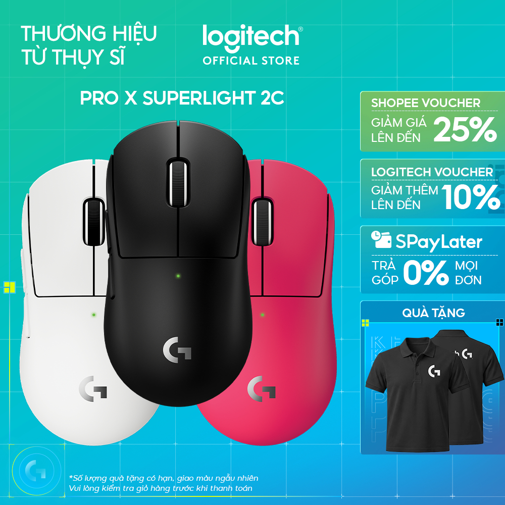 Chuột Gaming không dây Logitech G PRO X SUPERLIGHT 2c - Chuẩn Pro-Grade, Nhẹ 51g, sạc USB-C, cảm biến 44K DPI