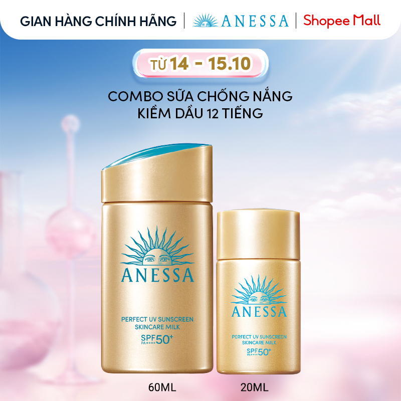 Combo Sữa chống nắng dưỡng da kiềm dầu bảo vệ hoàn hảo Anessa Gold Milk SPF50+ PA++++ 60ml + 20ml