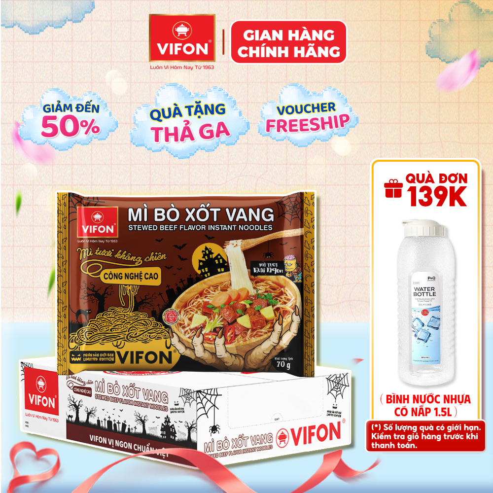 [Combo Halloween] Thùng 30 gói Mì Tươi Bò Xốt Vang/ Thịt Bằm / Tôm Chua Cay VIFON 70gr/Gói