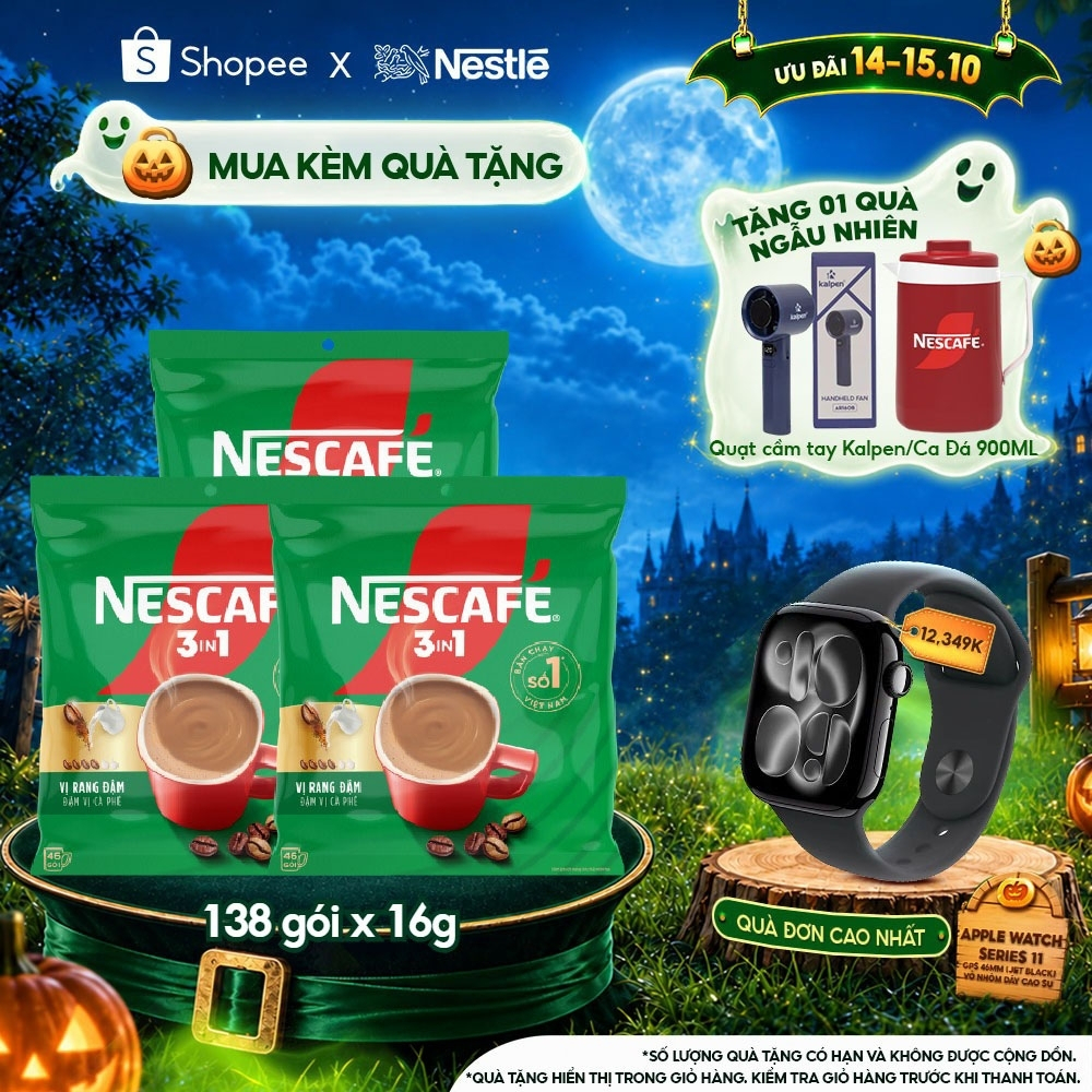 Combo 3 Bịch Cà phê Hòa tan NESCAFÉ 3IN1 VỊ RANG ĐẬM 46 gói Công Thức Cải Tiến Đậm thơm hoàn hảo