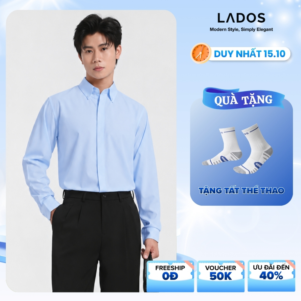 Áo Sơ Mi Công Sở Nam Cổ Button Down LADOS-8196 Chất Kate Lụa Mềm Mịn Thoáng Mát, Ít Nhăn, Form Regular Thanh Lịch