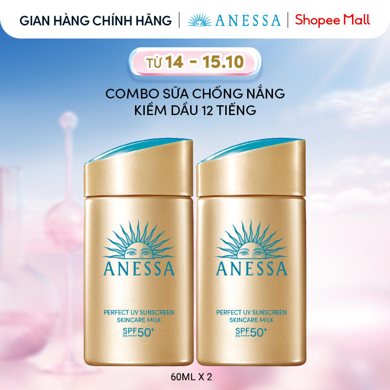Combo Sữa chống nắng dưỡng da kiềm dầu bảo vệ hoàn hảo Anessa Gold Milk SPF50+ PA++++ 60mlx2