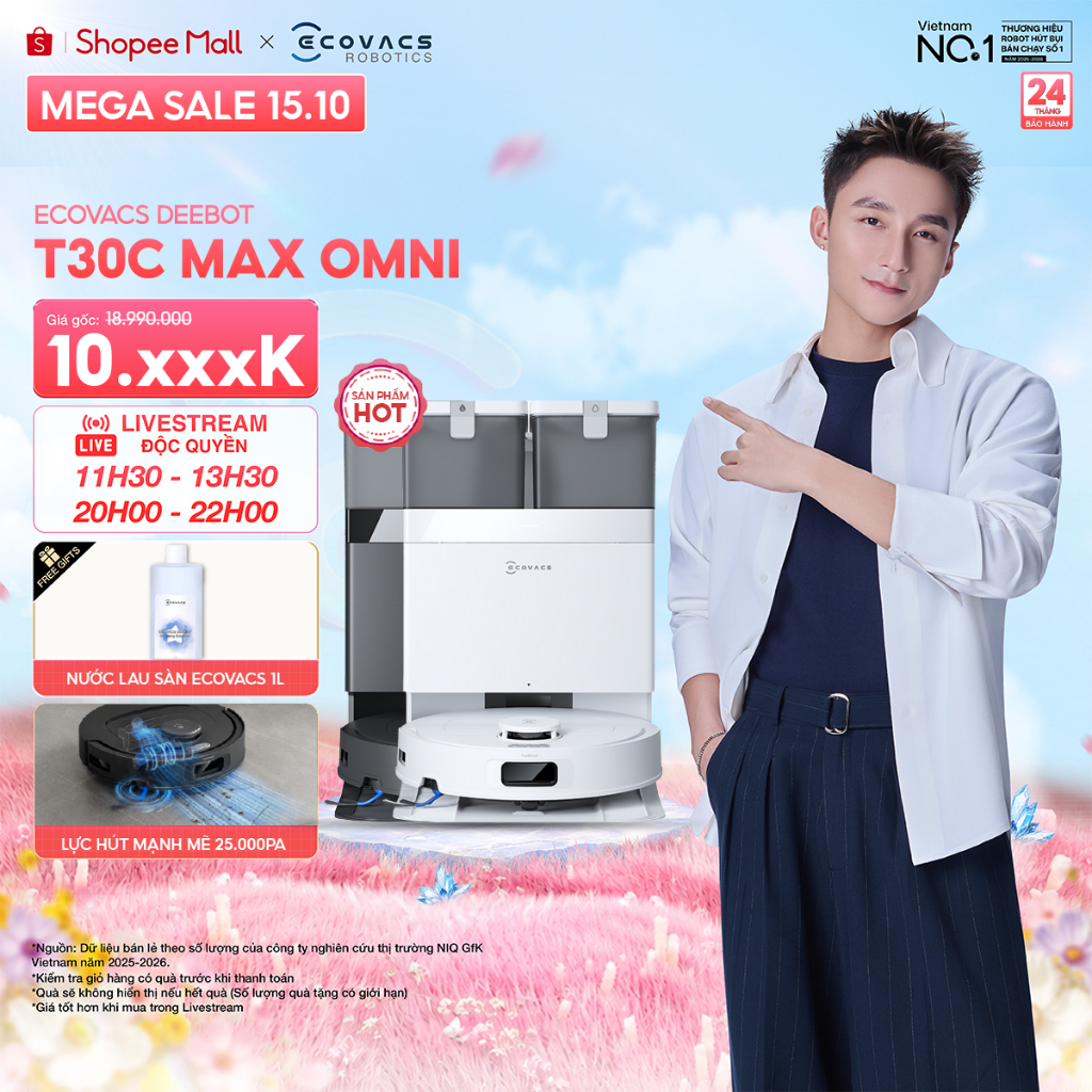 Ecovacs Deebot T30C Max Omni Robot hút bụi lau nhà | Lực hút 25000Pa | Chống rối ZeroTangle 3.0