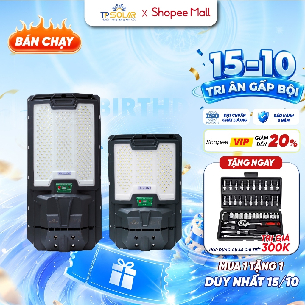 Đèn Đường Năng Lượng Mặt Trời Liền Thể TP SOLAR Công Suất 500W, 800W Chiếu Sáng 150-350m2, Cảm Biến Chuyển Động
