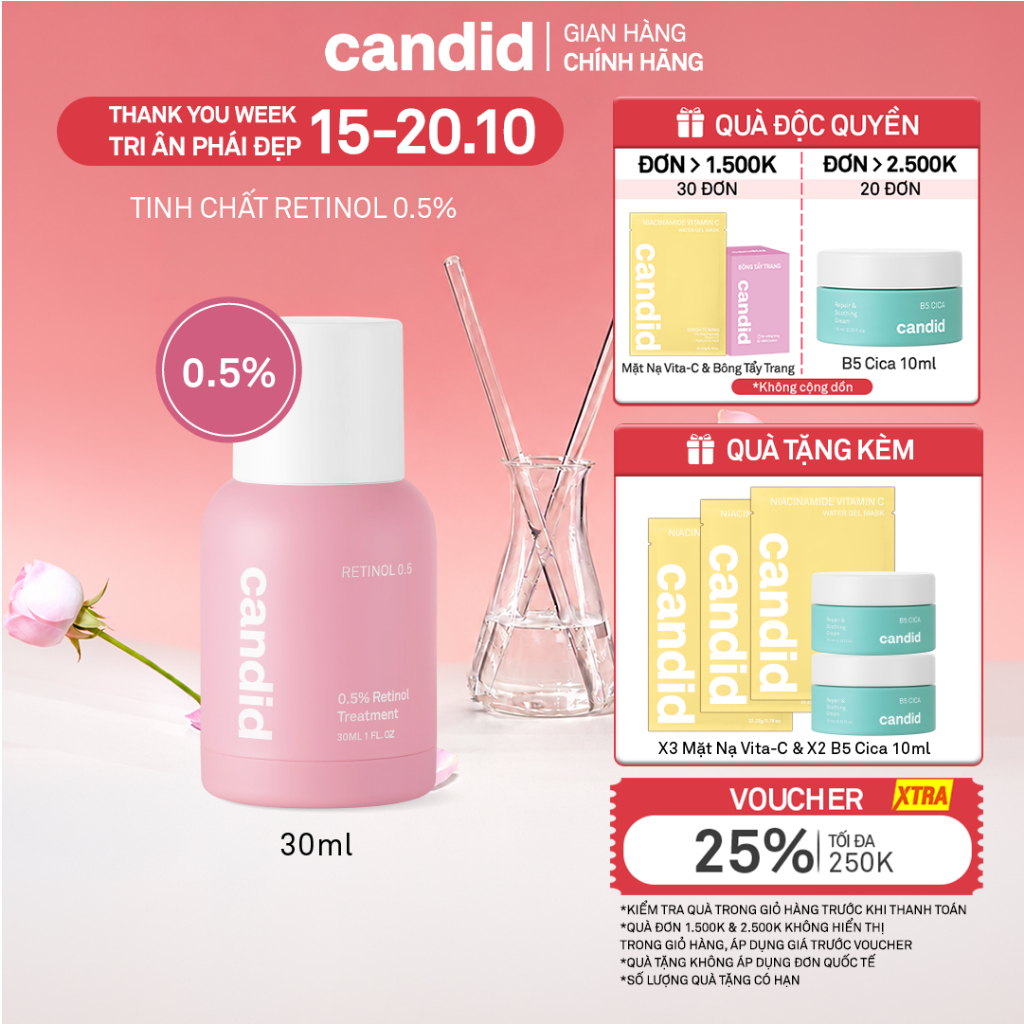 Tinh chất Retinol 0.5% Hỗ Trợ Cải Thiện Nền Da CANDID 0.5% Retinol Treatment 30ml