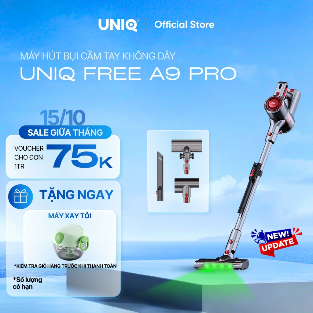 Máy hút bụi cầm tay không dây UNIQ Free A9 Pro máy hút bụi mini gia đình đa năng cây hút bụi xe ô tô ga giường sofa nệm