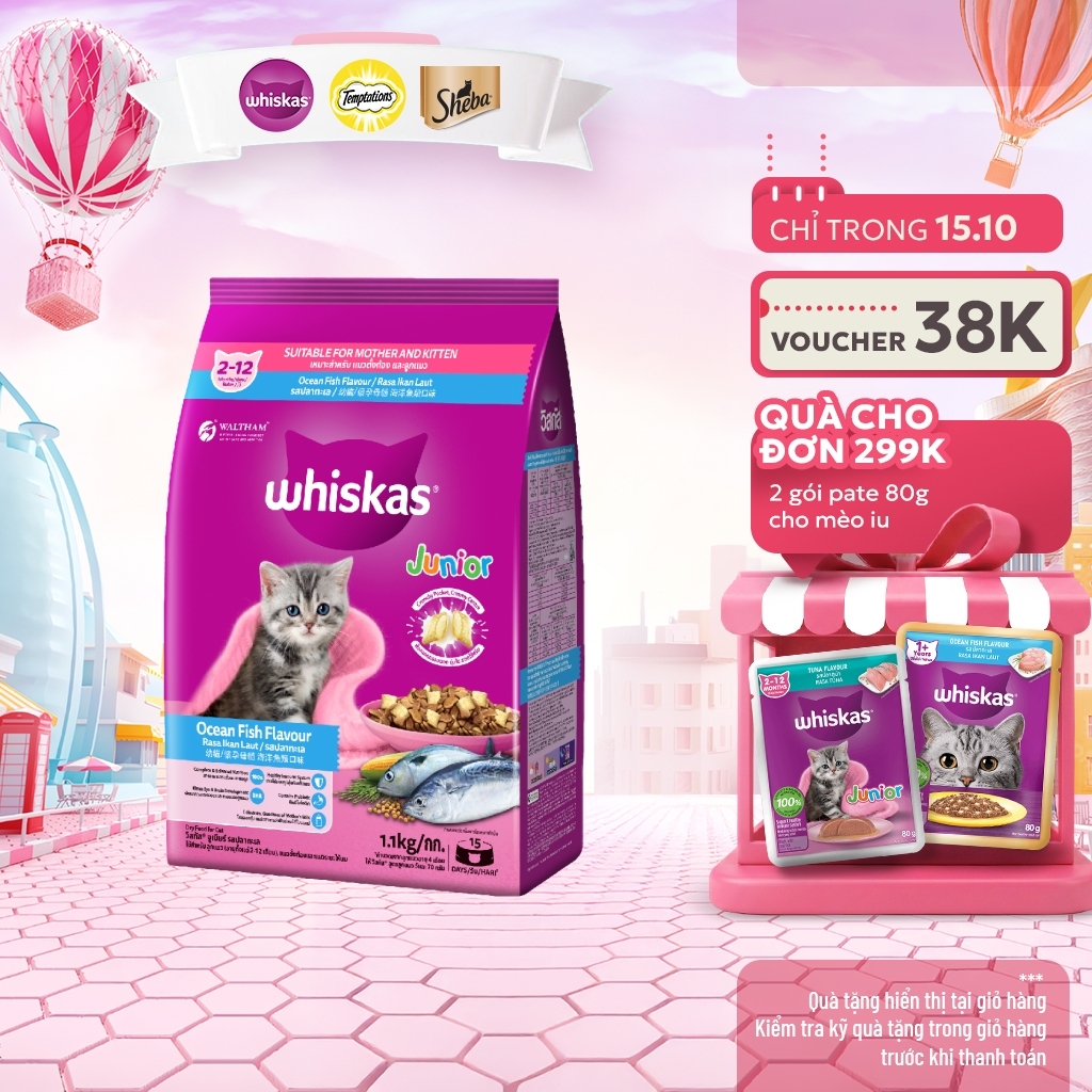 Thức ăn cho mèo con WHISKAS dạng hạt 1.1 kg.
