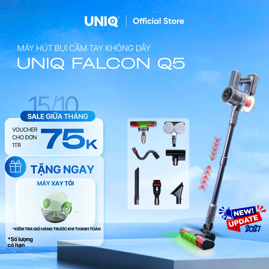 Máy hút bụi cầm tay không dây UNIQ Falcon Q5 cây hút bụi lau nhà mini gia đình đa năng ô tô ga giường sofa nệm