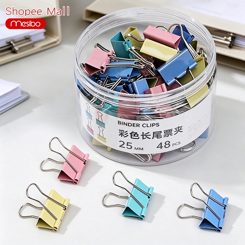Kẹp tài liệu Mesibo ghim tài liệu màu pastel đủ kích thước 15/25/50mm tiện lợi đa năng chống gỉ