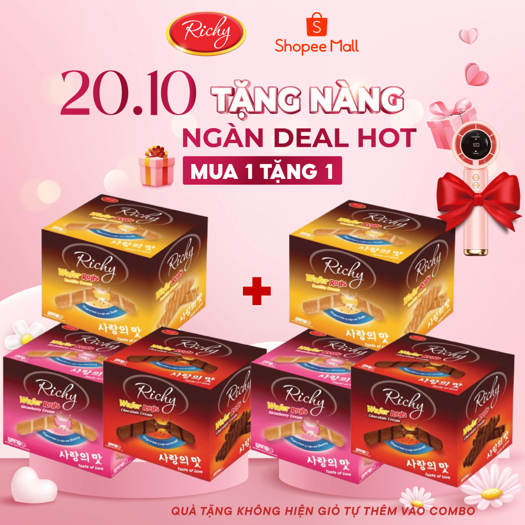 [Mua 1 Tặng 2] Bánh quế Richy 352g 16 Gói – Bánh Quy Hộp Giấy Richy Chính Hãng