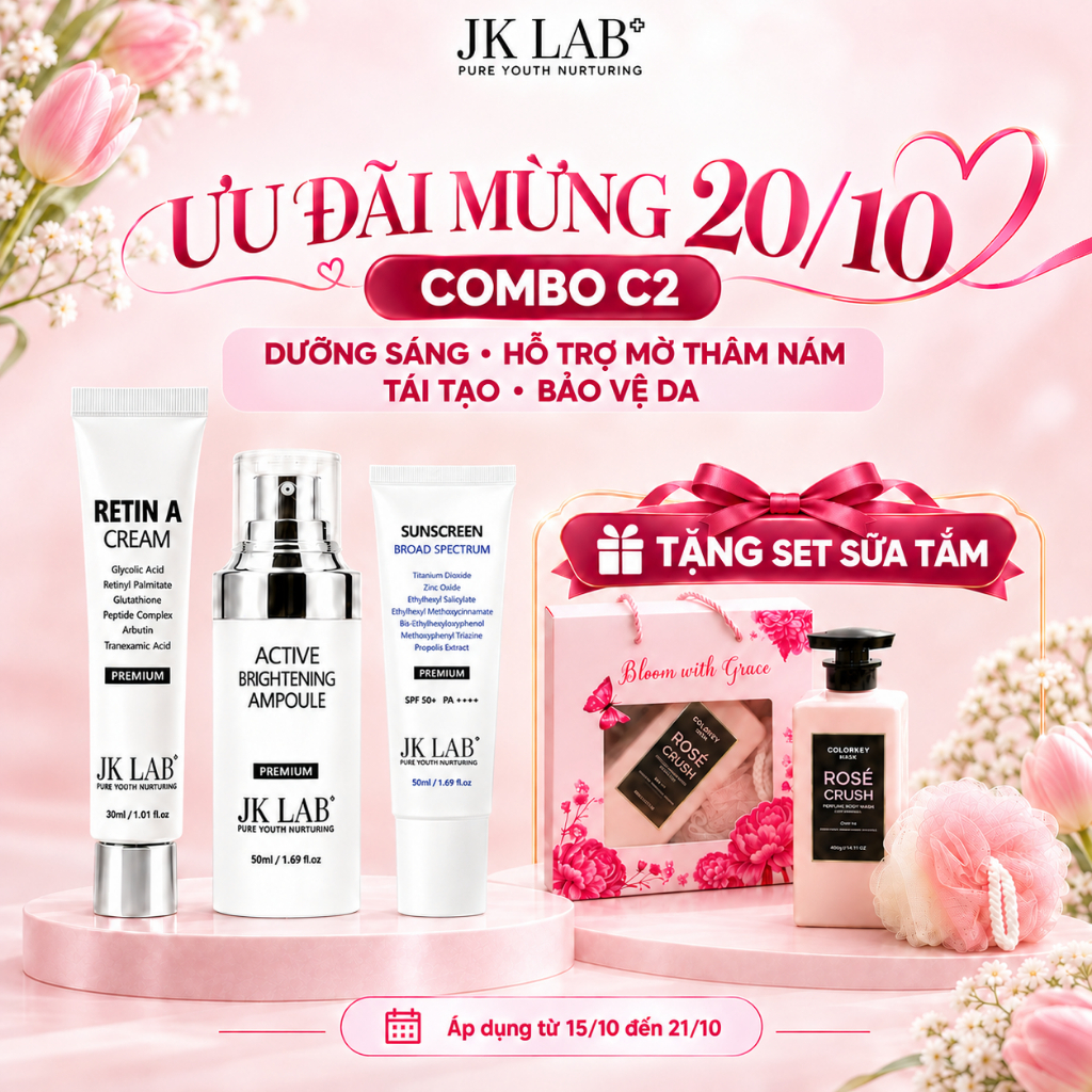 Bộ 3 Mờ Thâm Sạm, Dưỡng Sáng Toàn Diện JK LAB - Combo C2 Hỗ Trợ Giảm Nám và Đều Màu Da, Căng Bóng