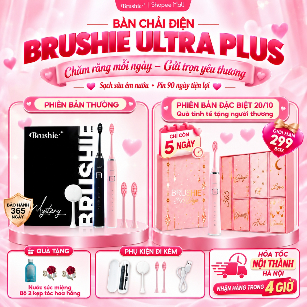 [GIÁ 540K TẠI LIVE SHOP] Bàn Chải Điện Brushie Ultra Lông Mềm 2in1 Rửa Mặt, Quà Tặng Cho Nữ 20/10 quà tặng người yêu LIS