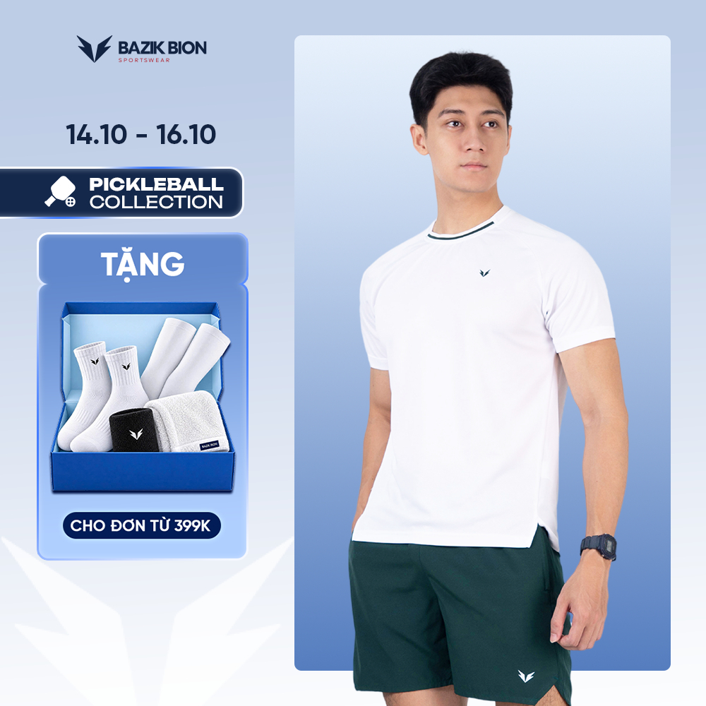Bộ Quần Áo Thể Thao Pickleball BAZIK Áo Spin 01 Phối Viền Cổ + Quần Short Co Giãn, Thấm Hút, Thoáng Khí - SB14