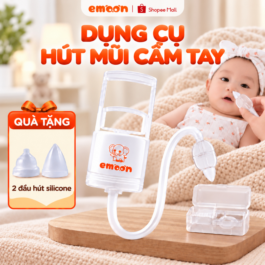 Dụng cụ hút mũi cho bé Emoon, đầu hút silicone mềm mại an toàn, lực hút mạnh, chống chảy ngược, không tạo tiếng ồn