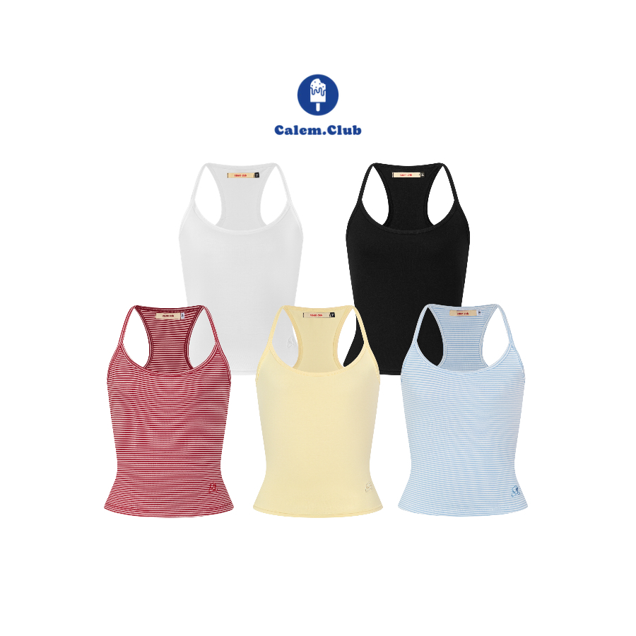 Calem.Club - Áo 2 dây nữ Kem Tan Tan phối viền, dây mảnh form ôm vải cotton co giãn thêu que kem basic phù hợp mùa hè