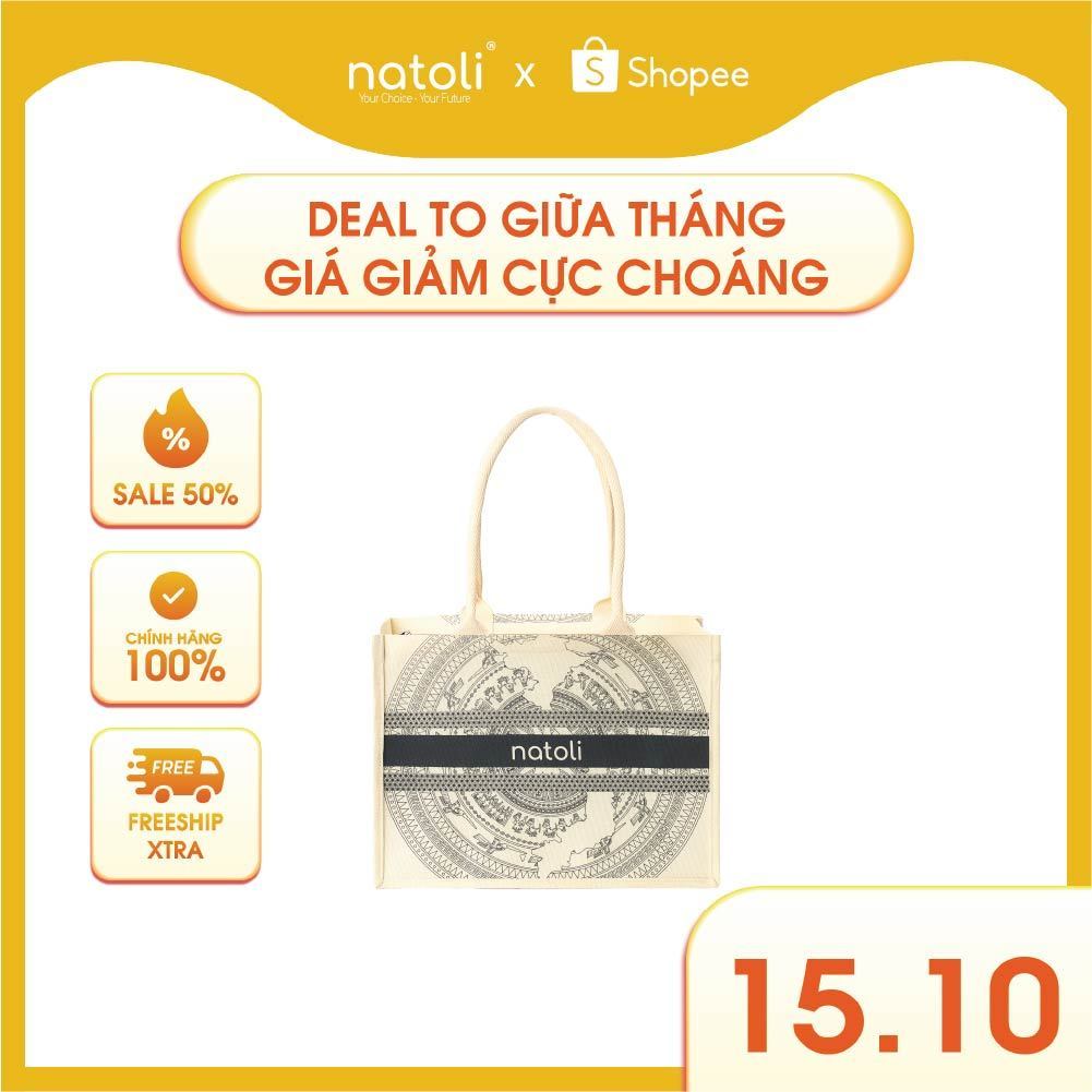 Túi cói vintage, túi đi biển NATOLI đi du lịch, đi chơi có khóa kéo đựng đồ tiện lợi BST Artisan Eco Jute Tote T36