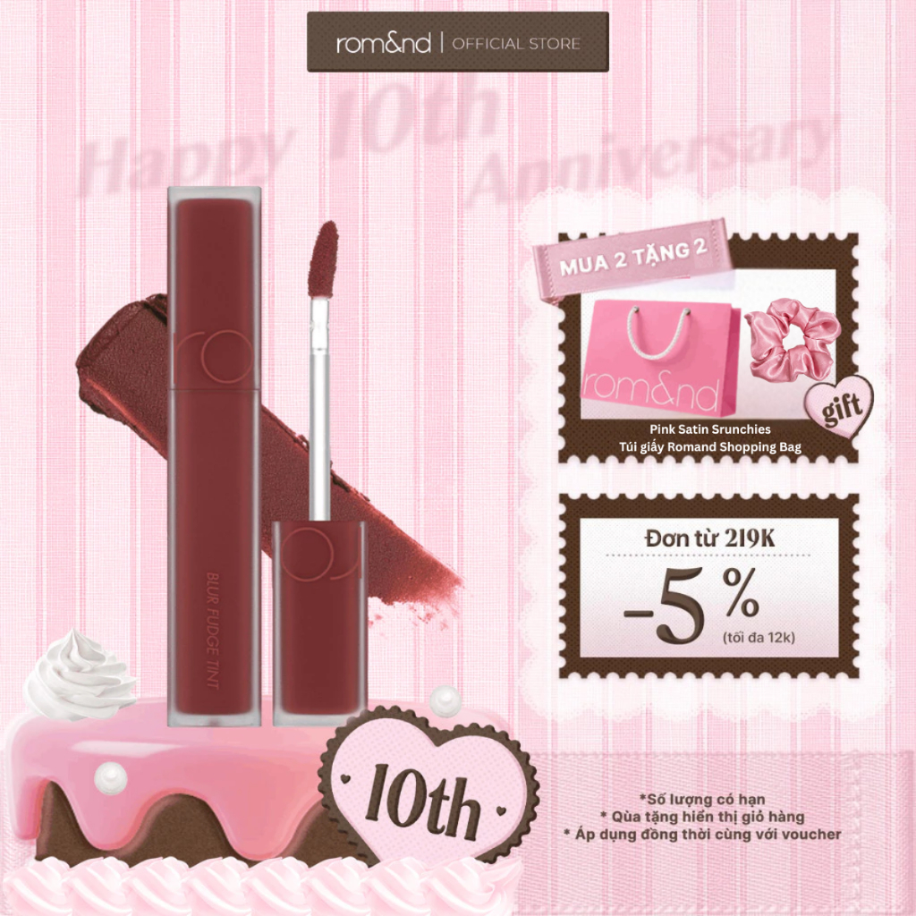 [Rom&nd] Son kem siêu lì, cho đôi môi mịn mượt Hàn Quốc Romand Blur Fudge Tint 5g