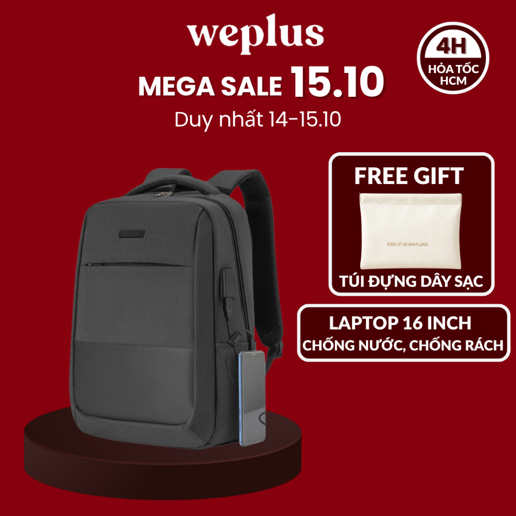 WEPLUS Balo Laptop 16 inch Du Lịch Nam 45x31x15cm Vải Chống Thấm Nước Hàng Nội Địa Trung Cao Cấp WP1755