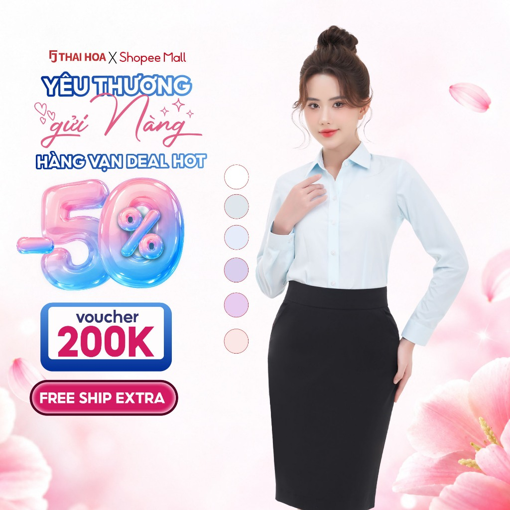 Áo sơ mi nữ dài tay R04 chất liệu cotton kẻ tăm form ôm nhiều màu Thái Hòa