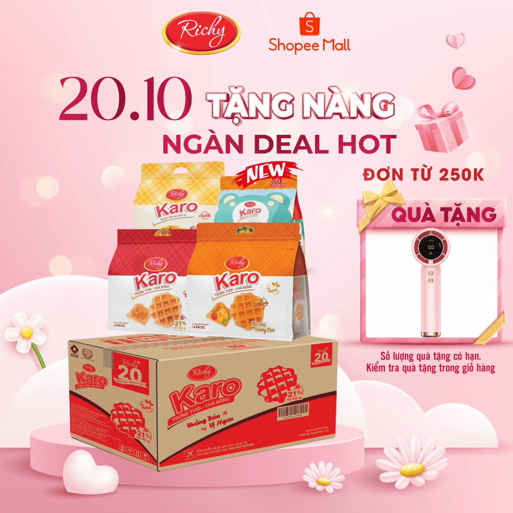 [TẶNG  QUÀ ĐƠN TỪ 250K] Thùng 12 gói bánh trứng tươi sợi gà Karo Richy (12 bịch/thùng), HSD 45 ngày