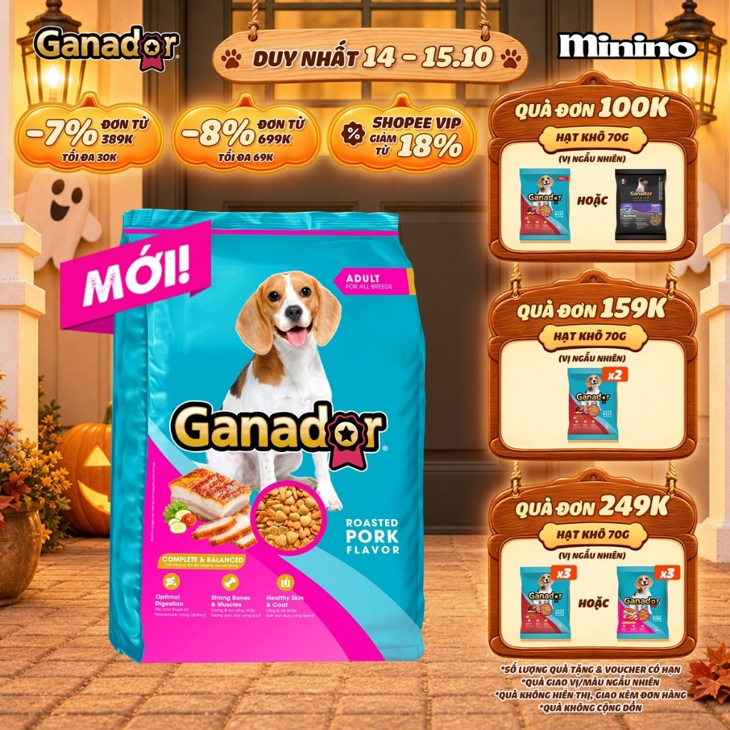 Thức ăn hạt Ganador cho chó trưởng thành vị Bò nướng/ Gà nướng/ Heo quay 3kg
