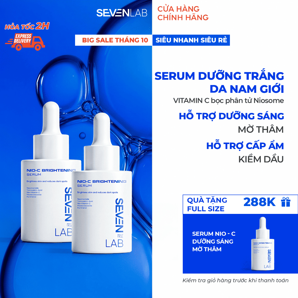 Serum dưỡng trắng da mặt nam giới Nio-Vitamin C SEVENLAB dưỡng sáng, mờ thâm mụn vượt trội 30g