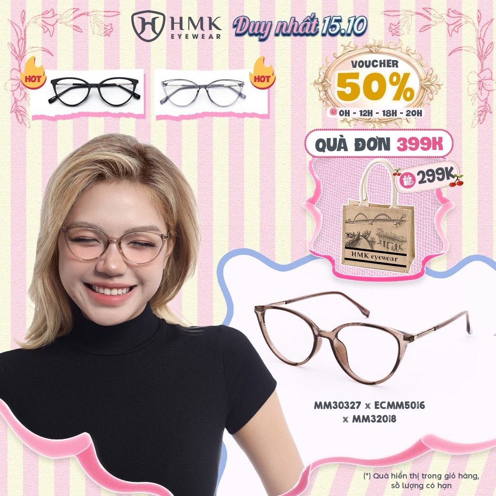 Kính Mắt Mèo Trendy HMK Eyewear Nhựa Thời Trang Hiện Đại Lắp Được Cận - MM30327 x ECMM5016 x MM32018