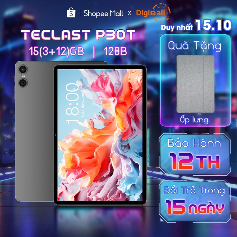 Máy tính bảng Teclast P30T 15GB(3+12)/128GB HD 10,1" 6000mAh | Hàng chính hãng Bảo hành 12 tháng