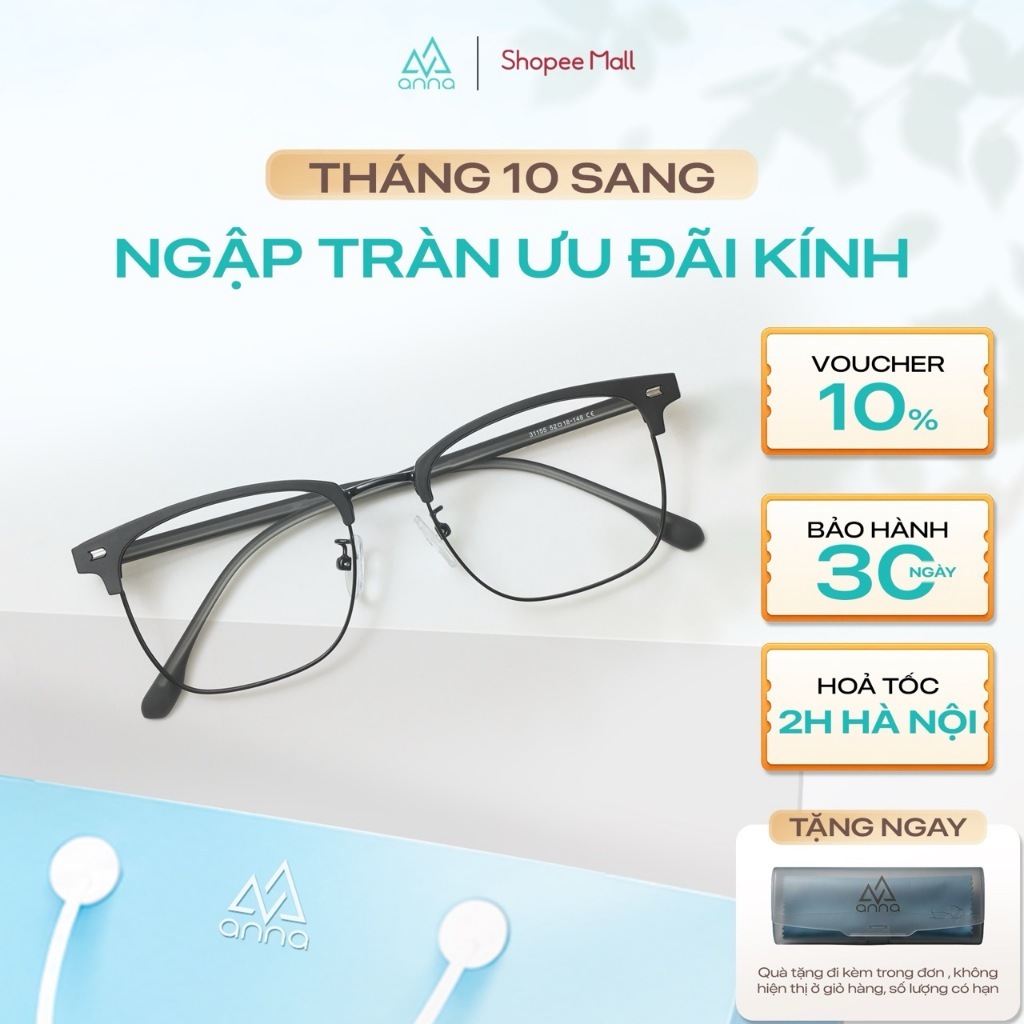 Kính mắt nửa viền thời trang nam nữ ANNA chất liệu kim loại dáng vuông unisex cá tính OL 31155