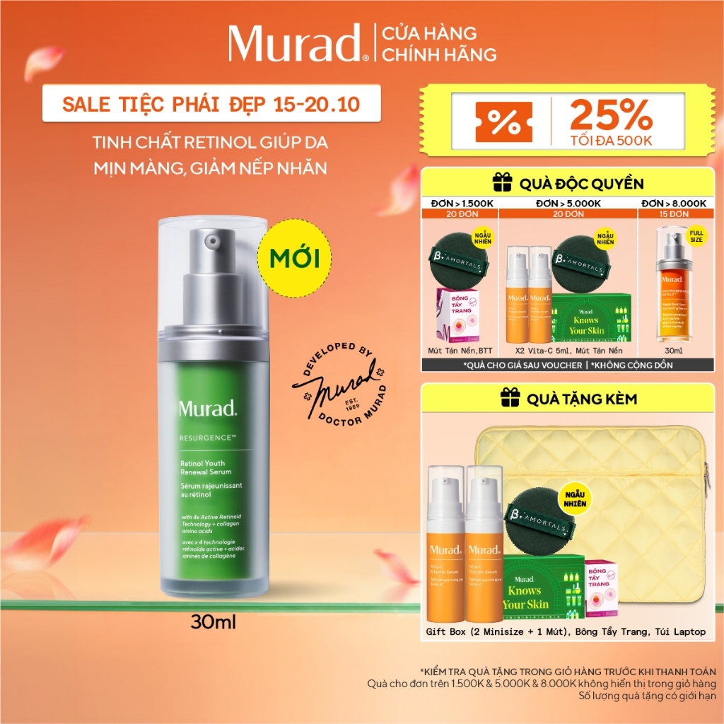 [PHIÊN BẢN MỚI] Tinh chất Retinol giúp da mịn màng và làm mờ nếp nhăn Murad Retinol Youth Renewal Serum 30ml