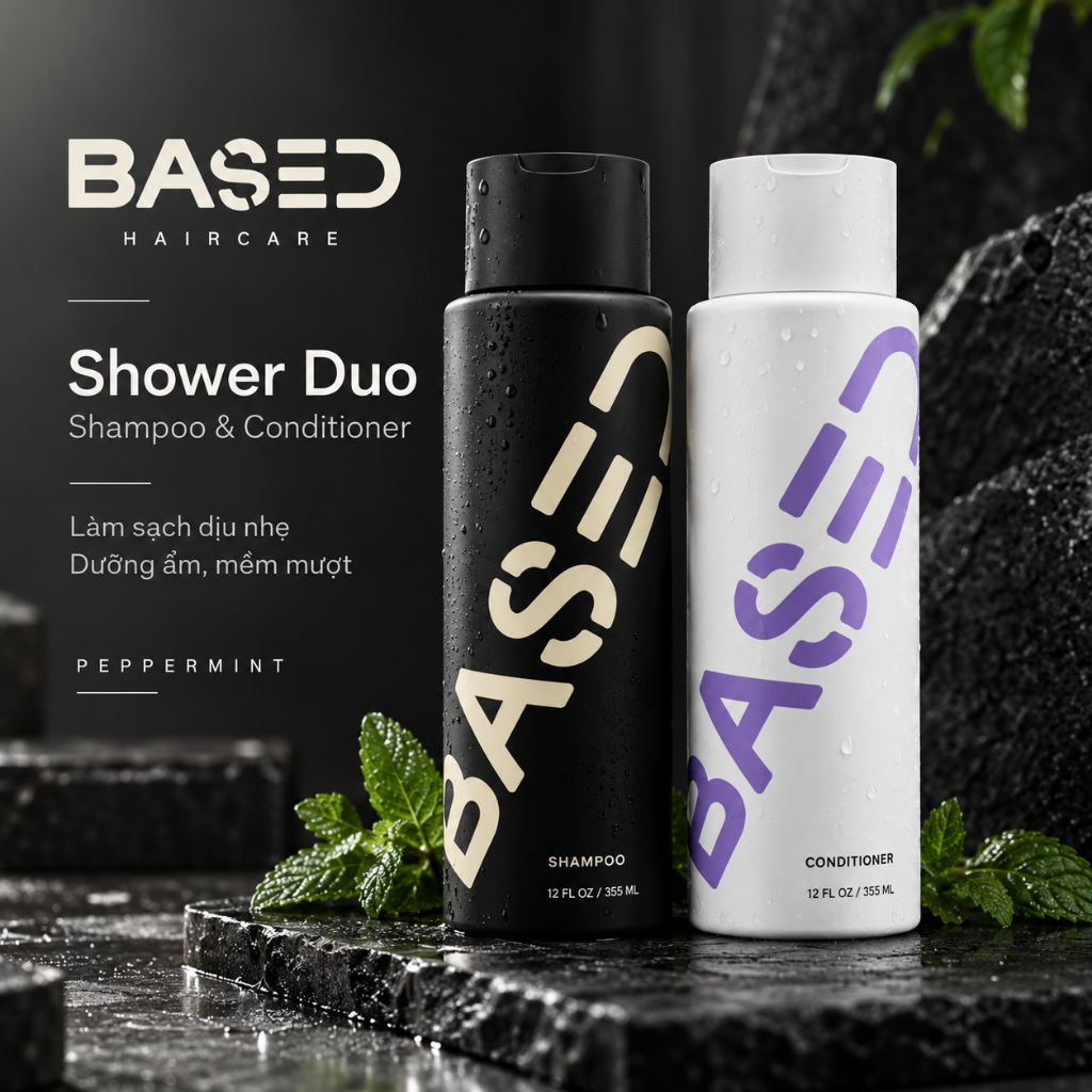 Bộ Dầu Gội Xả BASED Shower Duo 355ml x2 – Không Sulfate Paraben, Dưỡng Ẩm, Mềm Mượt Tóc, Hương Bạc Hà
