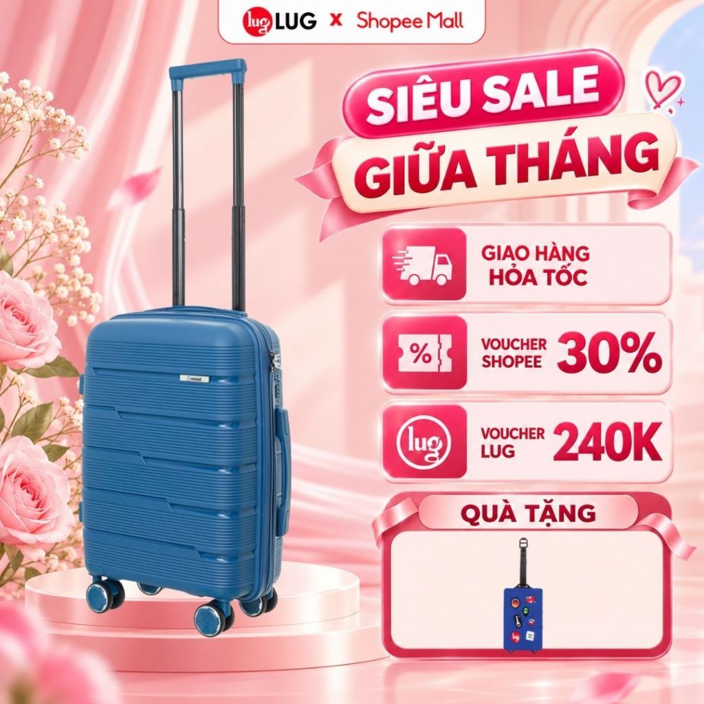 [ NHỎ - GỌN - NHẸ ] Vali Kéo LUG Holdall MP809 - Size 20, Size 24, Size 28: Nhựa PP chống bể vỡ, Khoá Số Bảo Mật An Toàn
