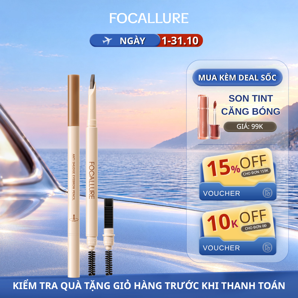 Chì Kẻ Mày FOCALLURE Chống Nước Chống Nhòe Siêu Bền Nét Mỏng Mịn 0,2g