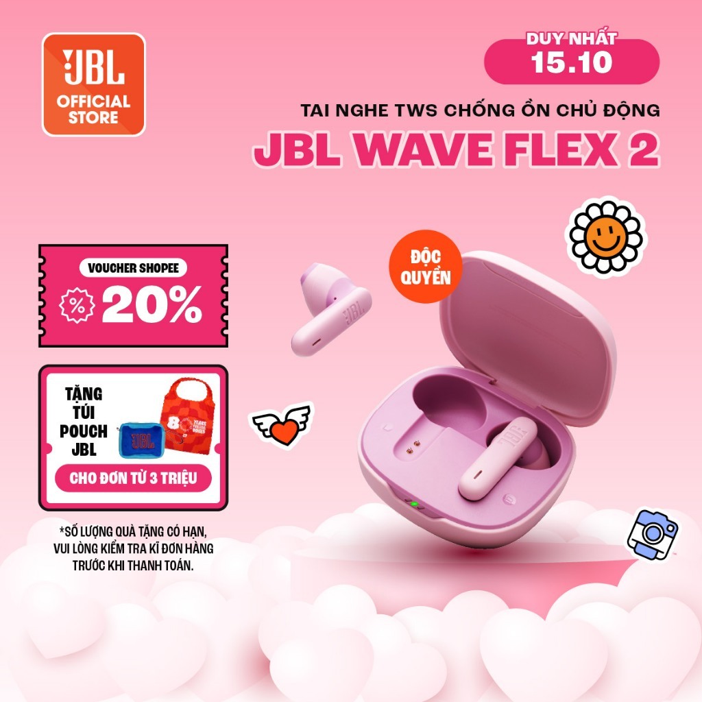 [ĐỘC QUYỀN ONLINE] Tai Nghe TWS Earbuds JBL WAVE FLEX 2 Chơi Nhạc Tới 40 Giờ Kháng Bụi Nước IP54