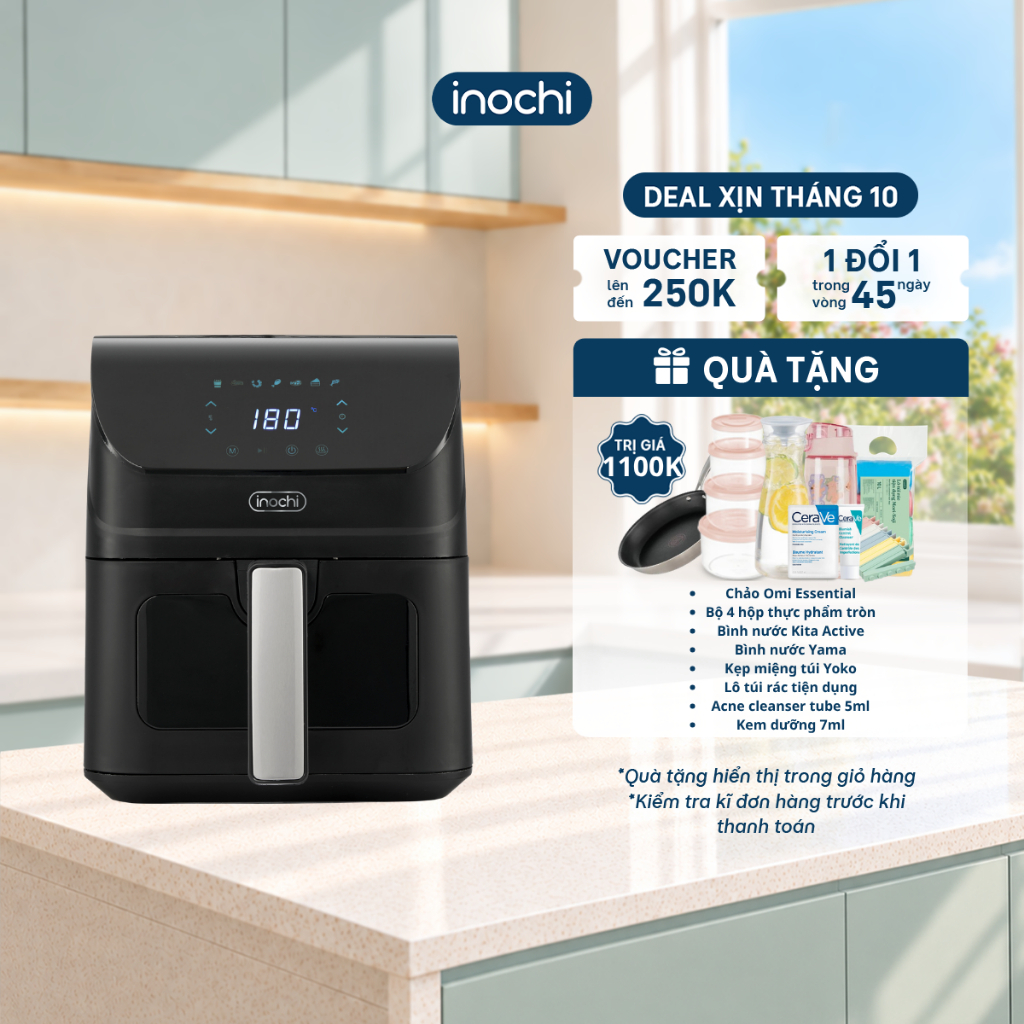 Nồi Chiên Không Dầu Inochi Akiba 4L Cảm Ứng - Nhỏ Gọn, Hiện Đại, Cho Bữa Ăn Lành Mạnh