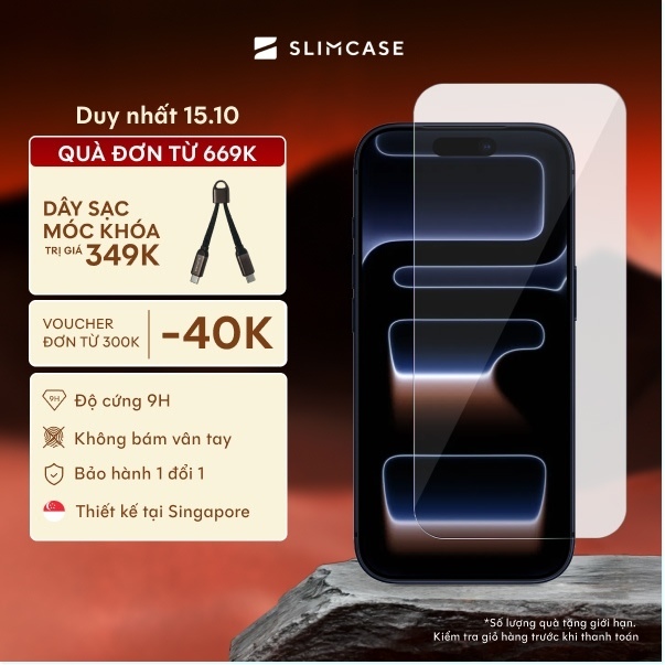 Kính cường lực iPhone 17 series & iPhone Air SLIMCASE - Kèm khung tự dán, Chống nhìn trộm, chống trầy xước, độ cứng 9H