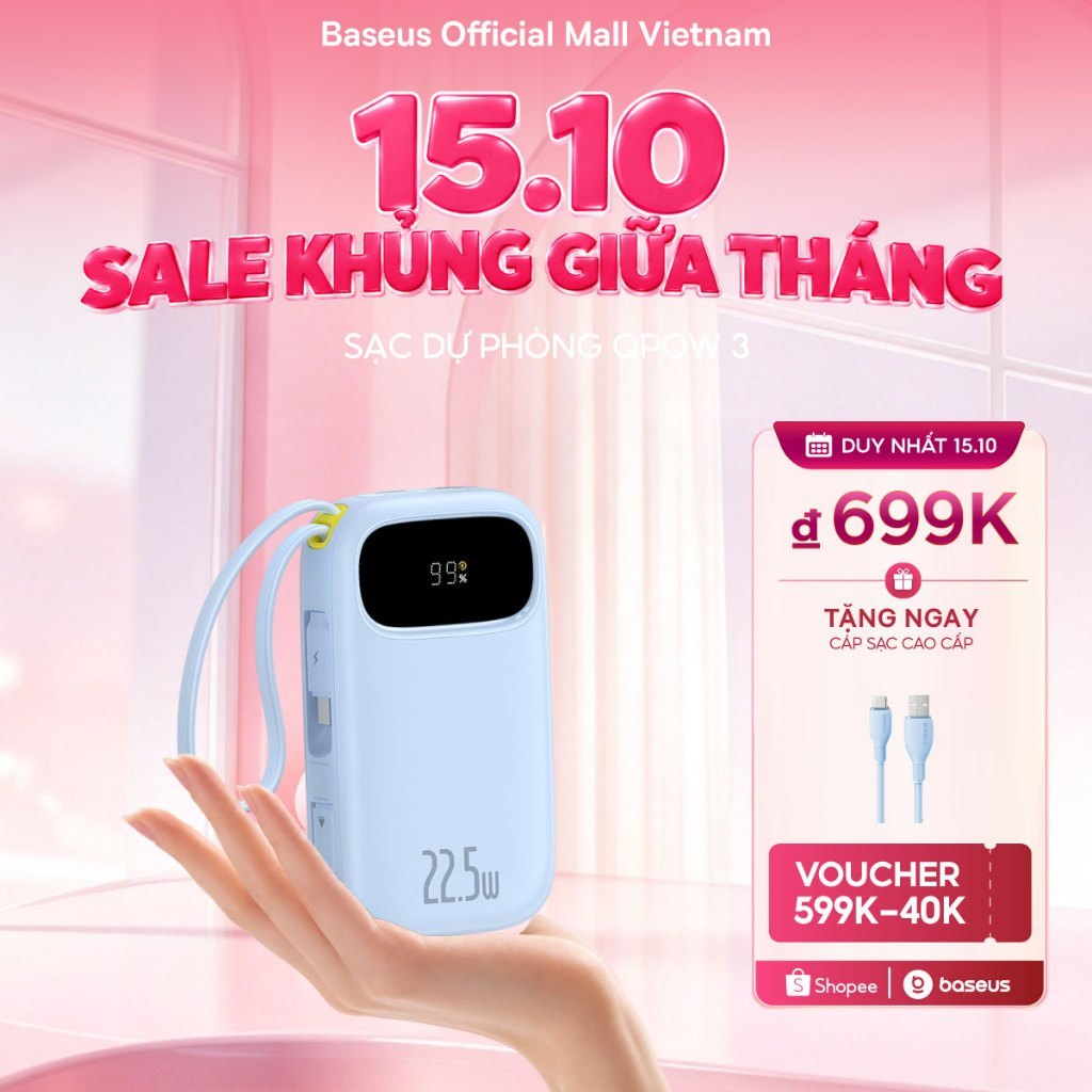 [MỚI VỀ - Chứng nhận CCC] Sạc Dự Phòng Baseus Qpow2 & Qpow 3 20000mAh PD 22.5W 30W 45W TypeC & IP 2 Cho iP